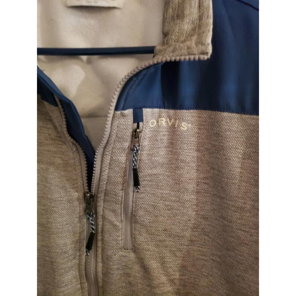 ORVIS Blue & Gray Bonded Mesh Full Zip Fleece‎ Jacket Zip Pockets XL
